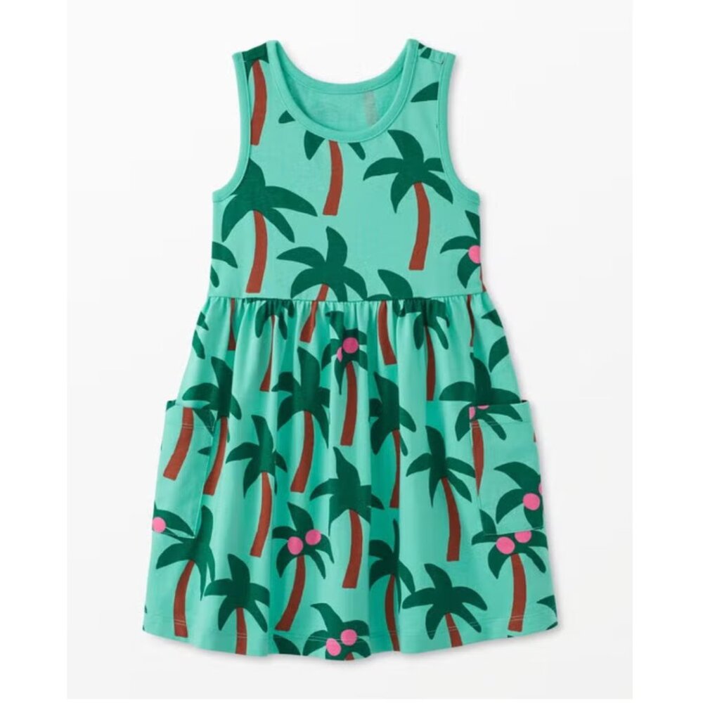 Hanna Andersson Sleeveless Print Pocket Dress Tropical Trees On Tidepool